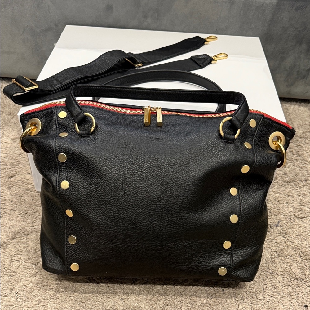 Elegant Hammitt Daniel Large Black Leather Tote Bag with Gold Accents